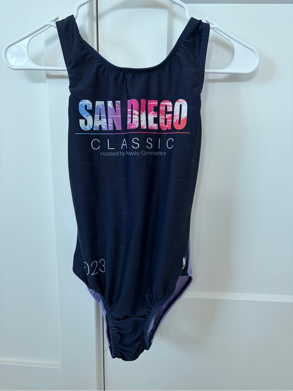 San Diego Classic Navy Gymnastics Leotard with Pink & Blue Logo